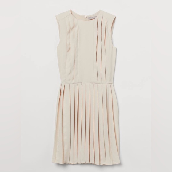 H&M Beige Sleeveless Pleated Dress S - Picture 1 of 10